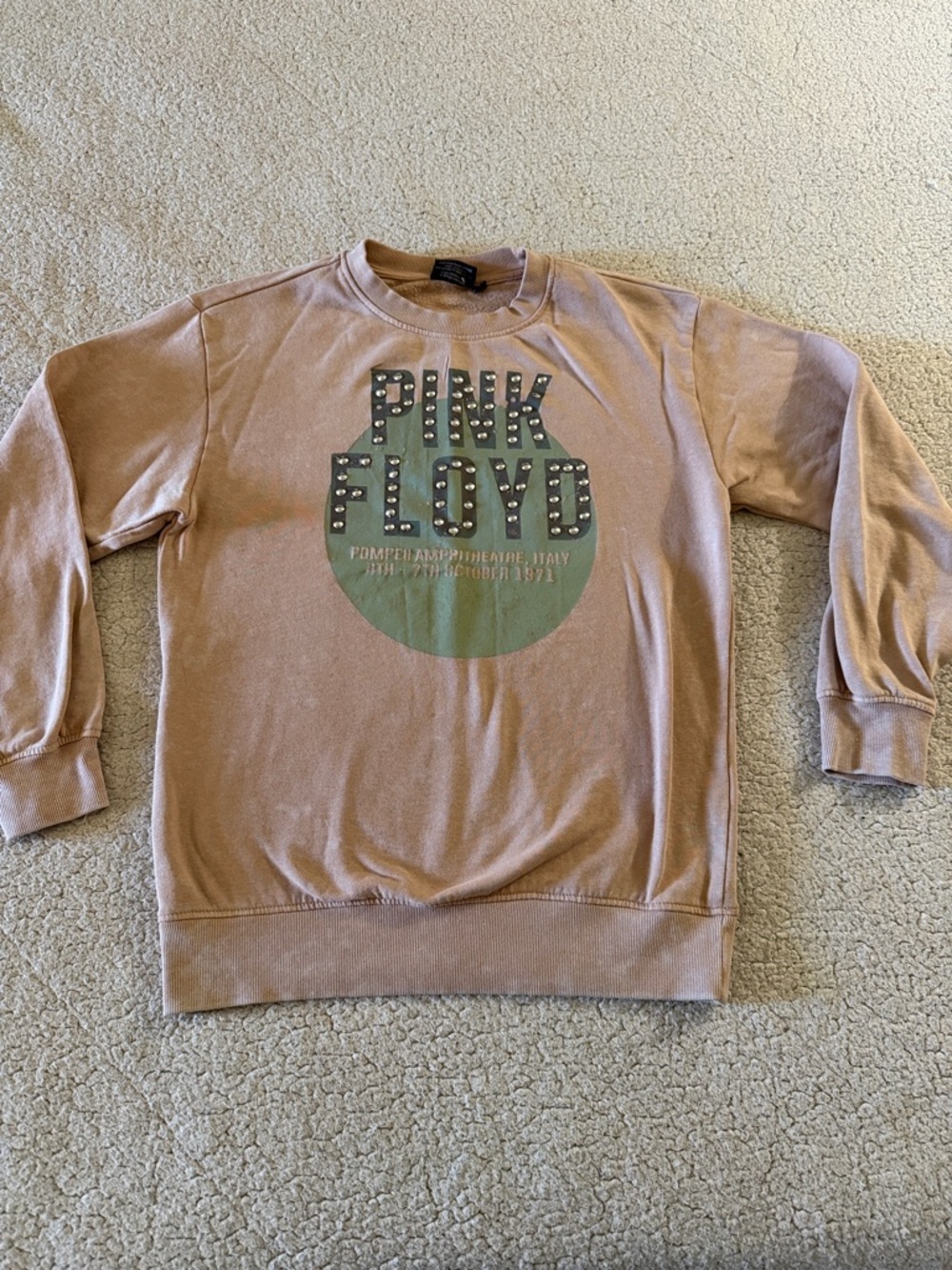 Pink Floyd Vintage Wash Pompeii Italy 1971 Crewneck Sweater in Dusty Rose Small